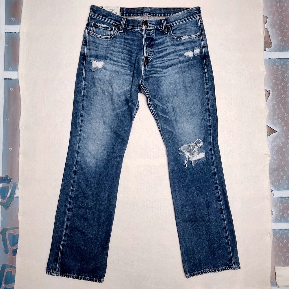 Y2K Hollister Ripped Bootcut Distressed Jeans 34x32 Western Skater Grunge